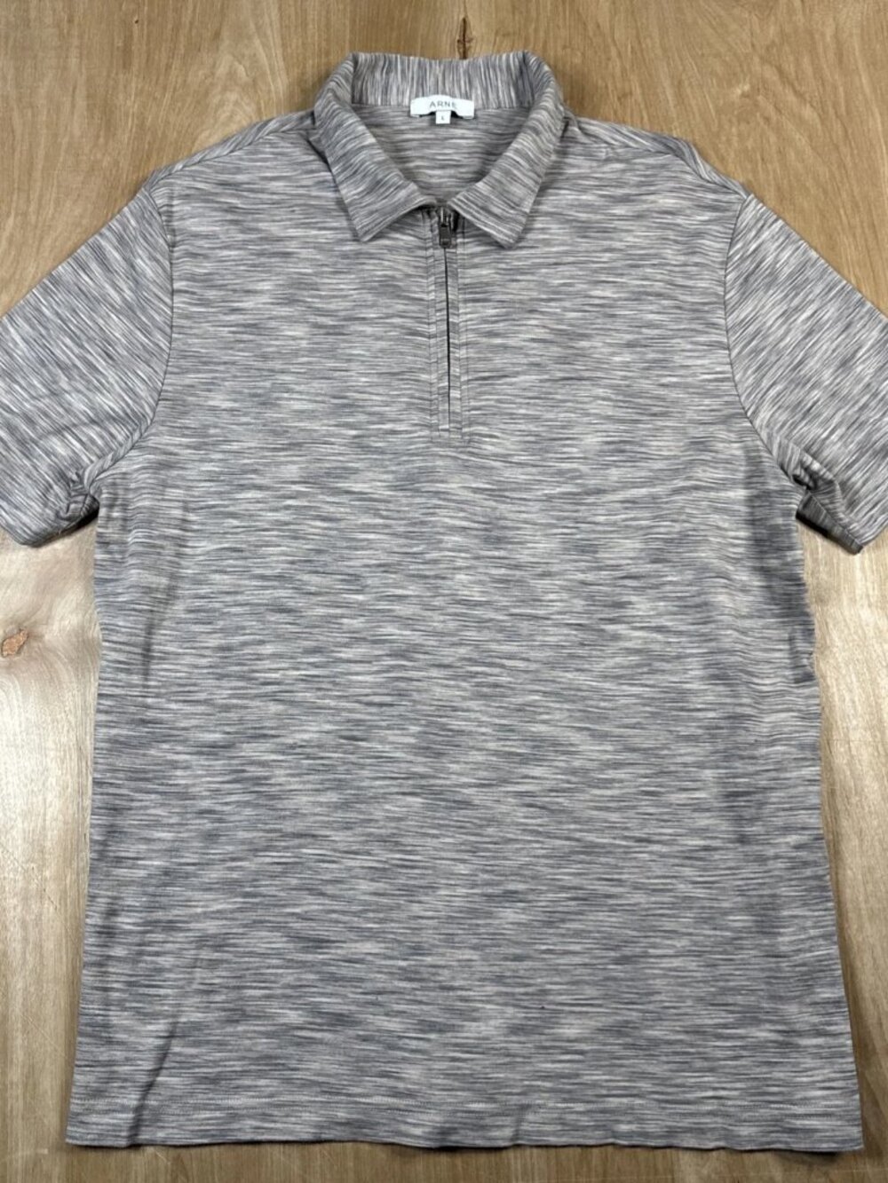 Arne Polo Shirt Mens Large Heather Gray Beige 1/4 Zip Short Sleeve Polo Size L